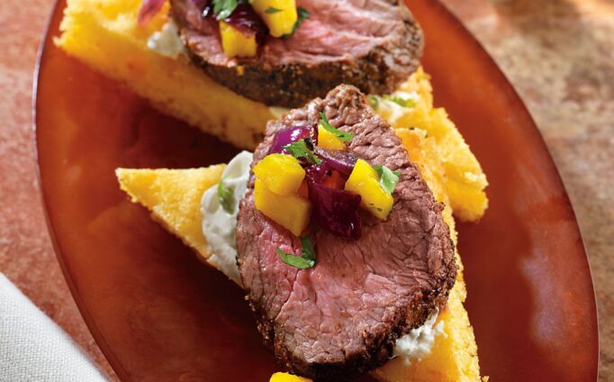 Ancho Chile Beef on Cornbread "Crostini"