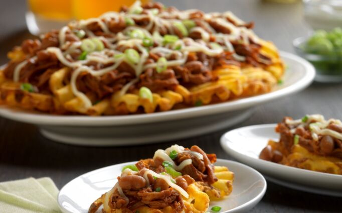 BBQ Beef Waffle Fry Nachos