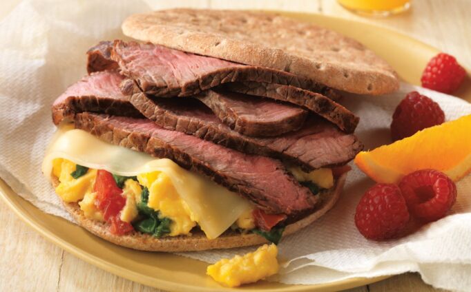 Beef and Spinach Breakfast Sandwich