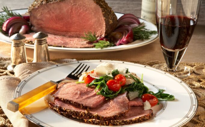 Fennel-Crusted Beef Roast with White Beans, Tomatoes and Arugula